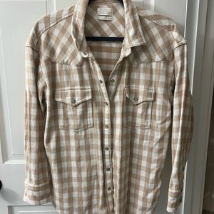 J.Crew relaxed fit heavier flannel cream and brown western buffalo plaid